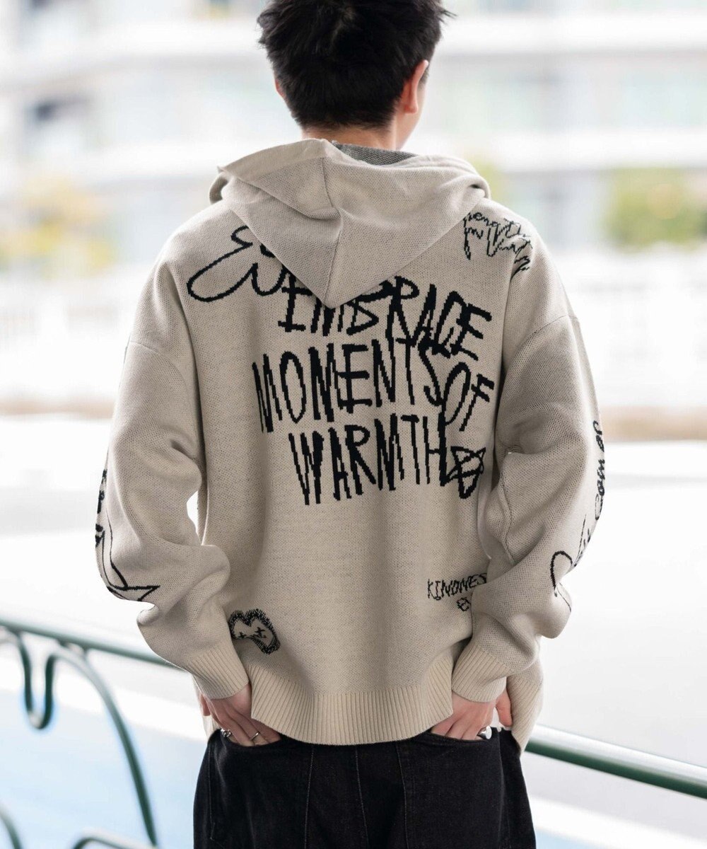 WEGO ジャガードグラフィックニットZIPパーカー 