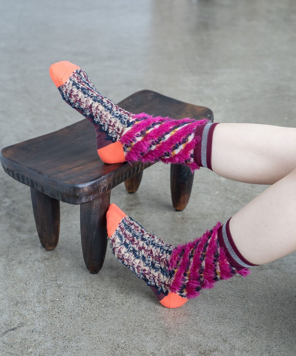 COQ LESSER TALE ラメリバーシブルファーソックス 