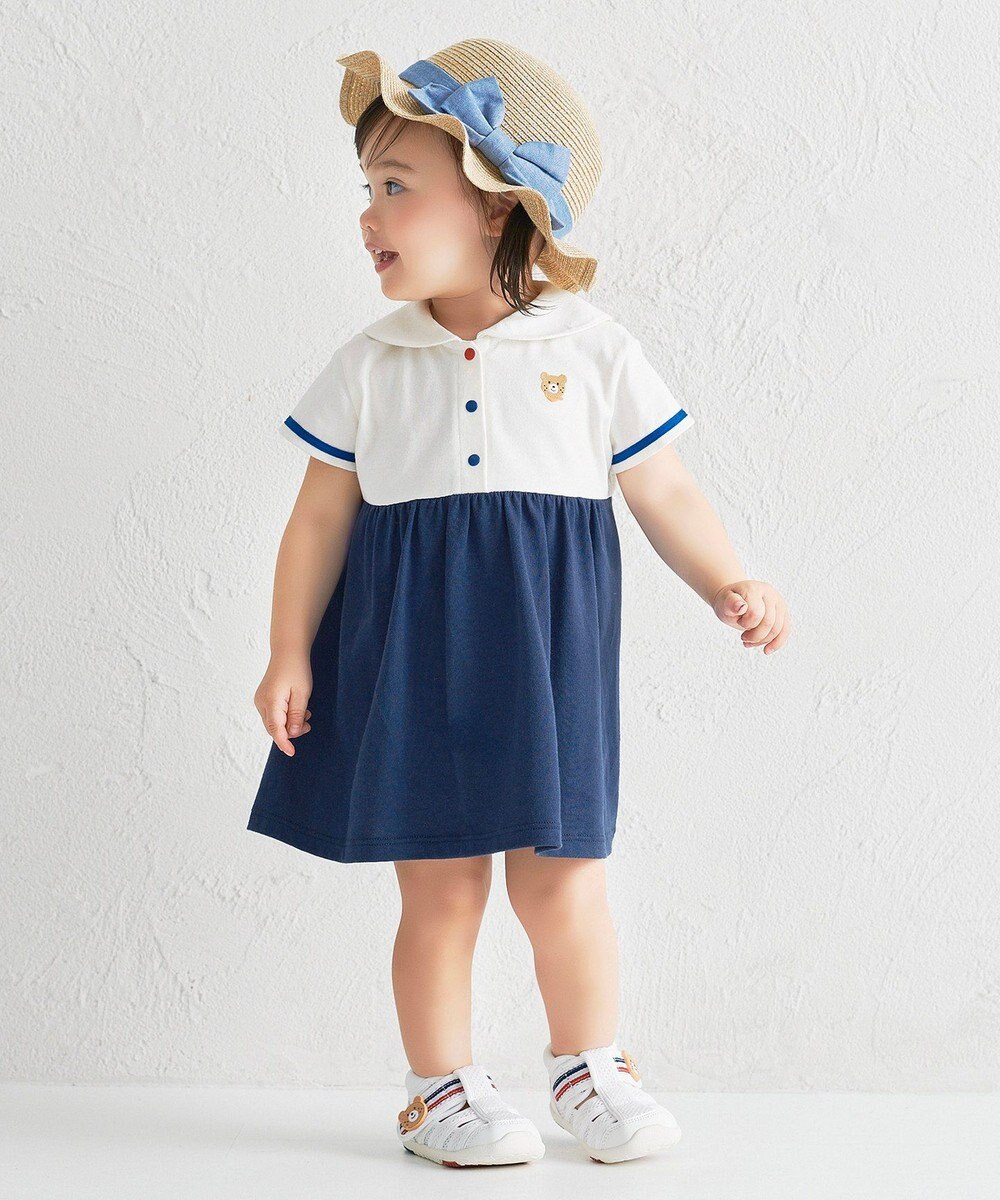 MIKI HOUSE HOT BISCUITS 【80-120cm】くま耳 セーラーカラー ワンピース 