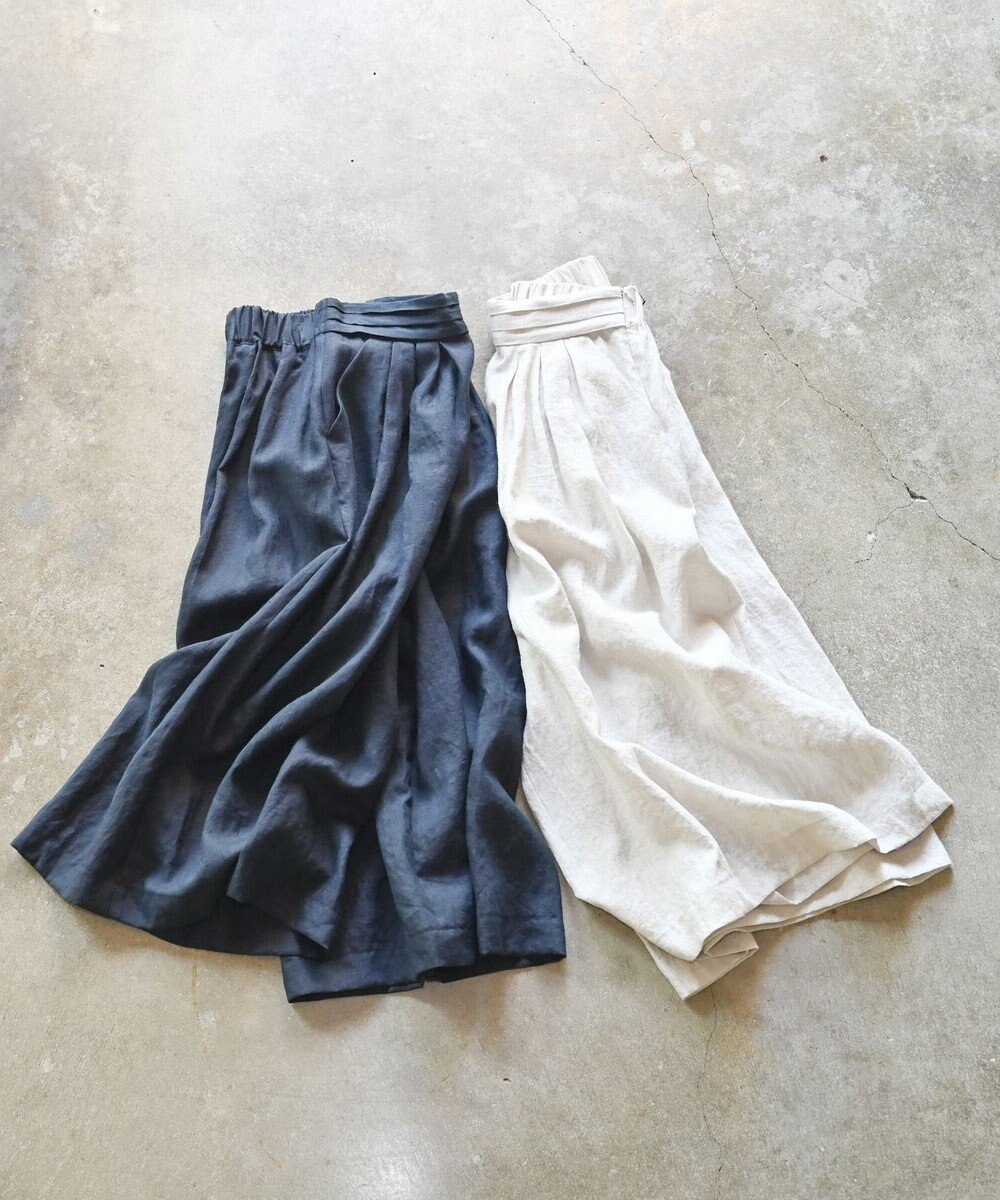 muuc 〈高品質ベルギーリネン100%〉ウエストゴムあり タックデザインワイドパンツ 