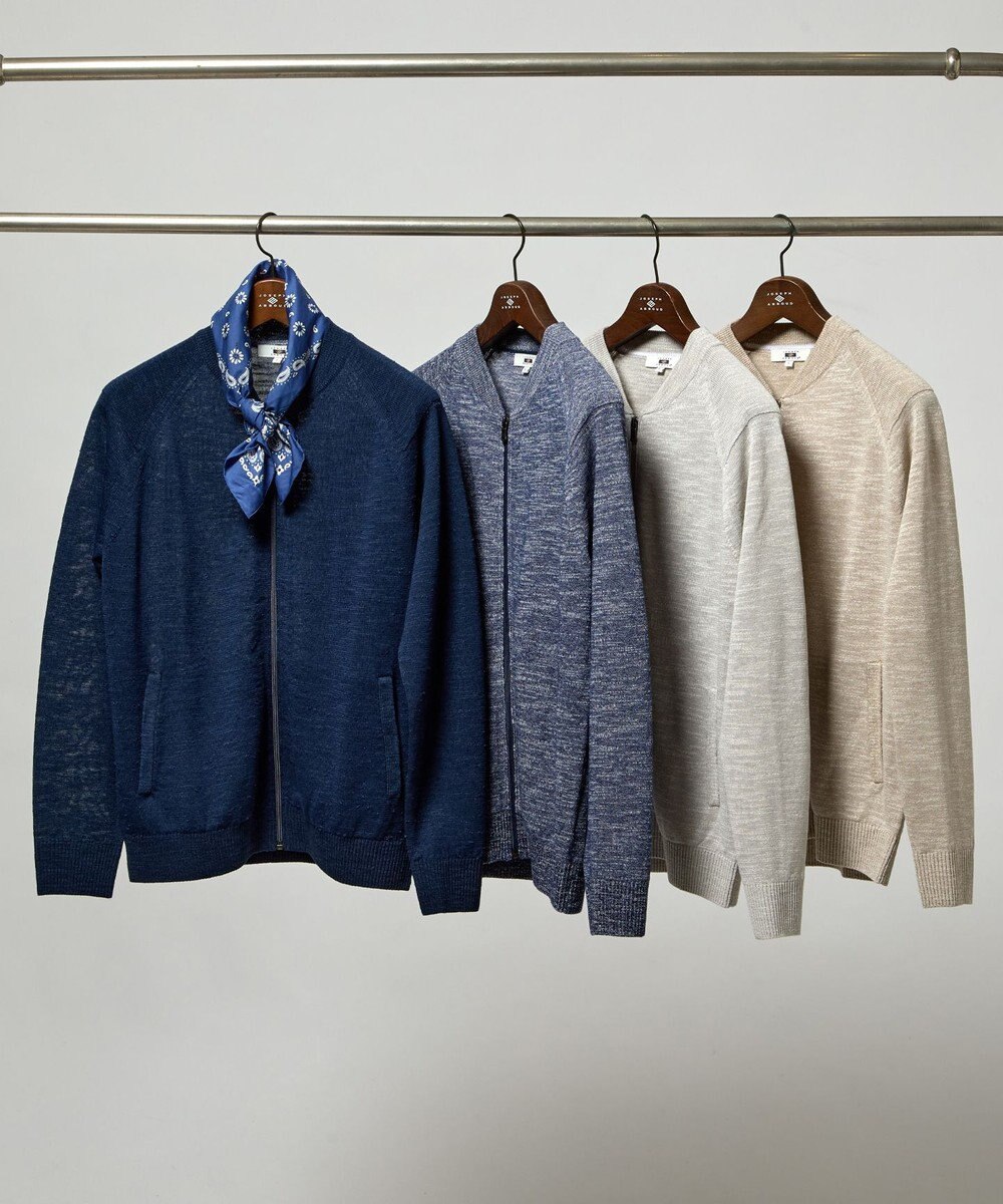 JOSEPH ABBOUD 【キングサイズ・イタリア糸使用/清涼感/軽い/洗える/サスティナブル】スラブギマ ニット  ジップ ブルゾン 