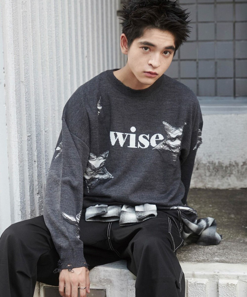 WEGO 【ユニセックス着用ITEM】ダメージジャガードニットプルオーバー 