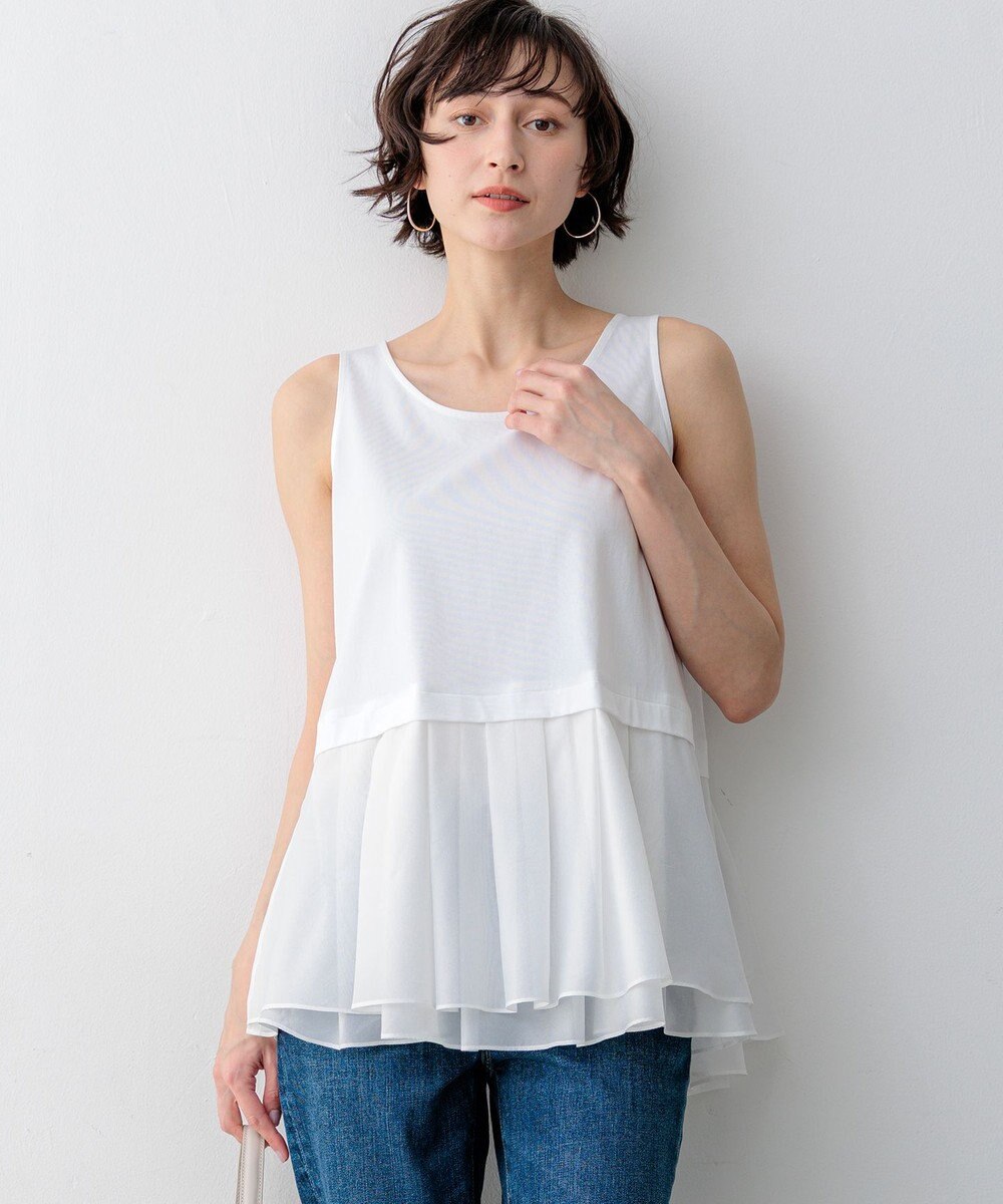 23区 ナチュラルコットンベア シアーペプラム タンクトップ 
