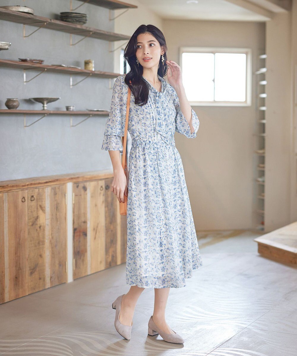 Tiaclasse 【洗える】プリントボウタイ柄ワンピース 