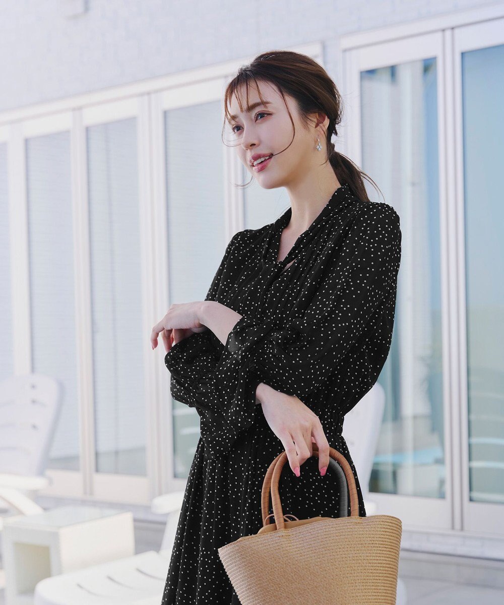 Tiaclasse 【洗える】プリントボウタイ柄ワンピース 