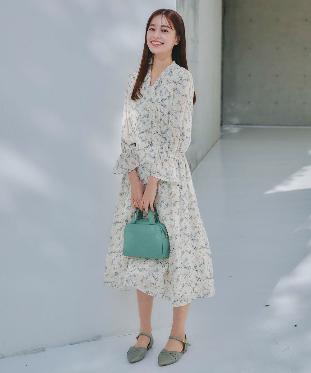 Tiaclasse 【洗える】プリントボウタイ柄ワンピース 