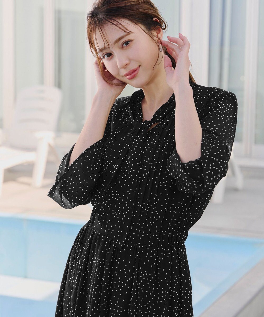 Tiaclasse 【洗える】プリントボウタイ柄ワンピース 