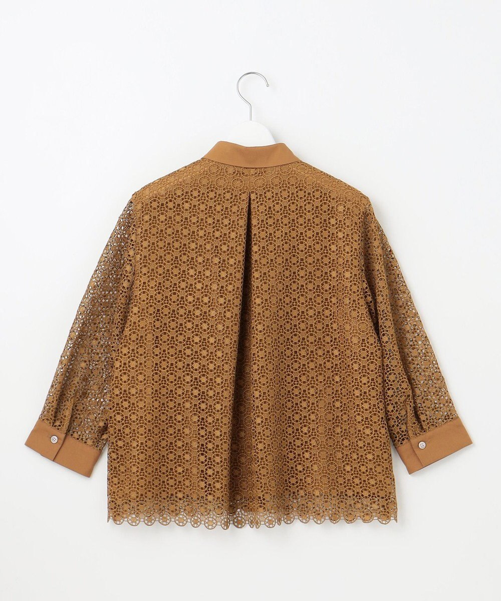 自由区 S 【ドラマ「明日はもっと いい日になる」着用】【洗える】ジオメトリックフラワーレースクロップド丈シャツ ブラウス 