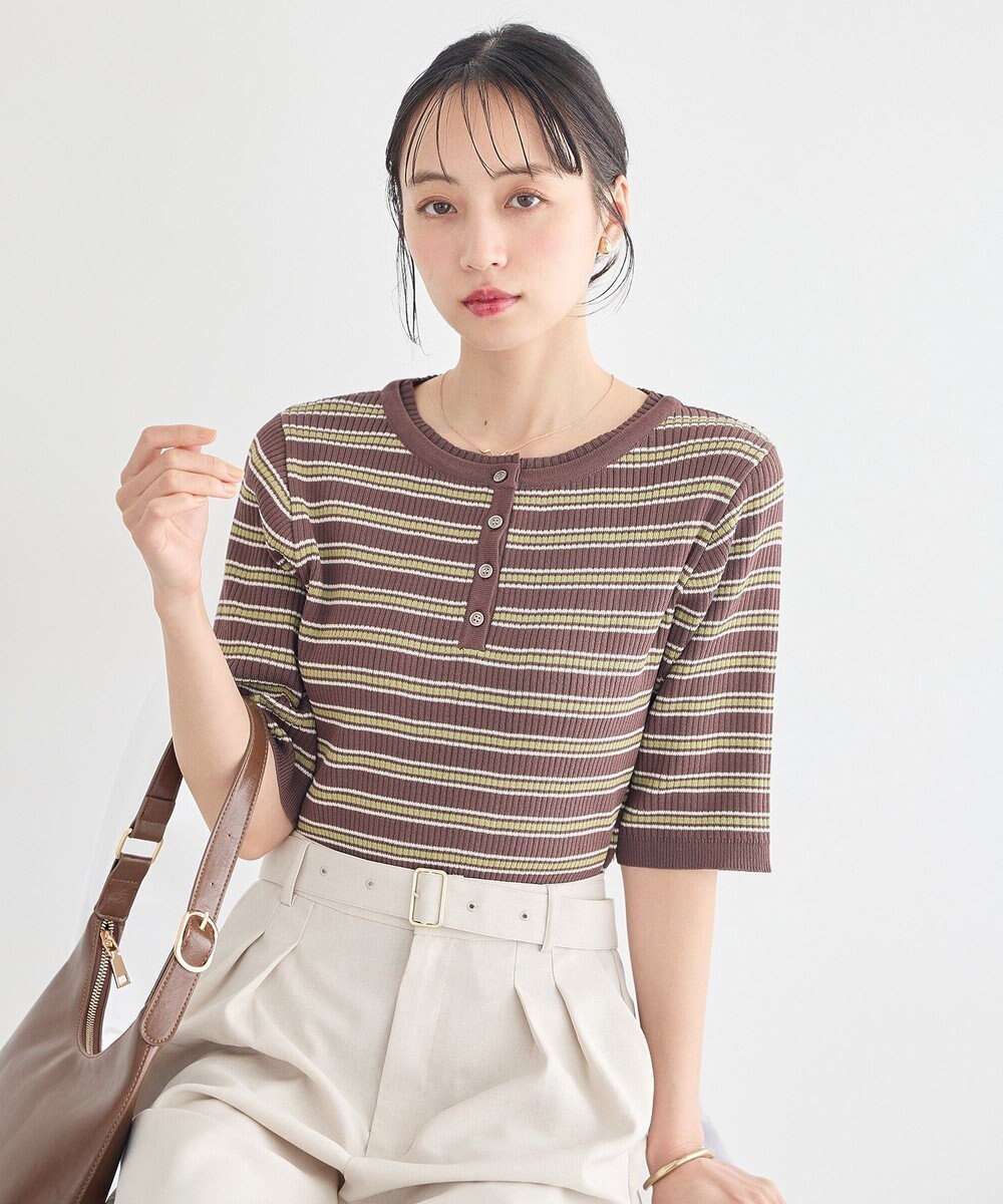 earth music&ecology ヘンリーネック半袖ニットプルオーバー 