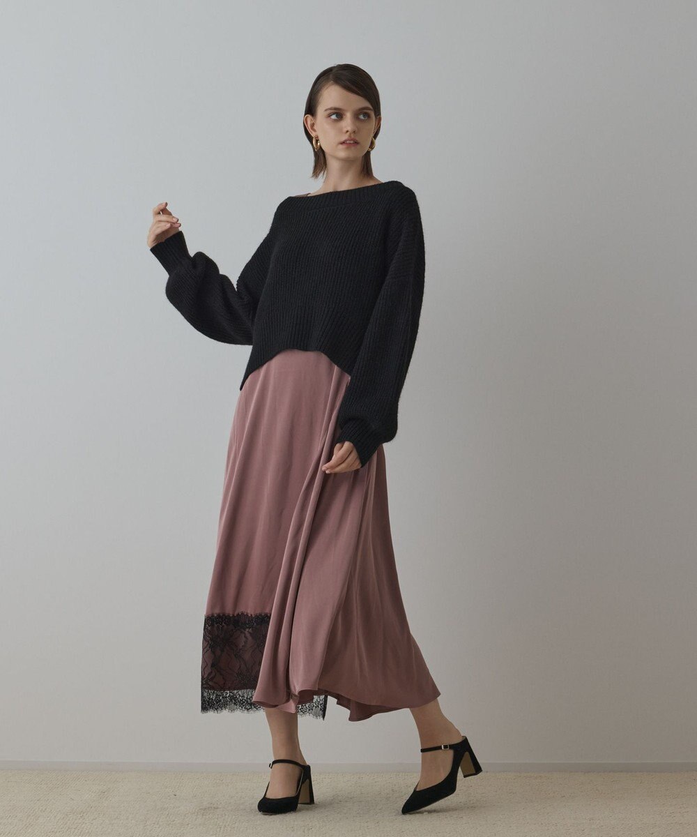 GRACE CONTINENTAL サテンレースニットワンピース 