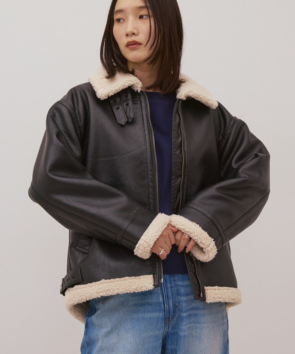 AMERICAN HOLIC ボアフェイクレザーブルゾン 