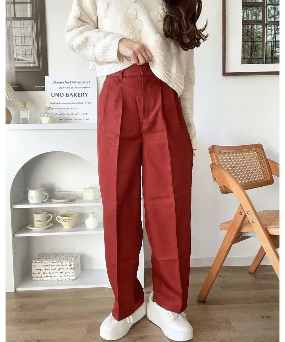 WEGO 【手洗い可】ハイウエストセンタープレスワイドパンツ 