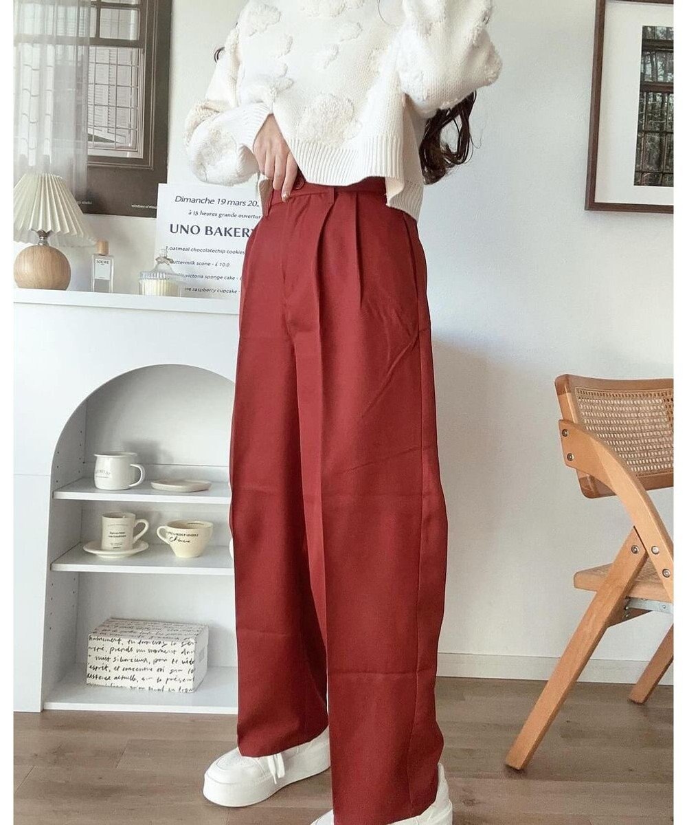 WEGO 【手洗い可】ハイウエストセンタープレスワイドパンツ 