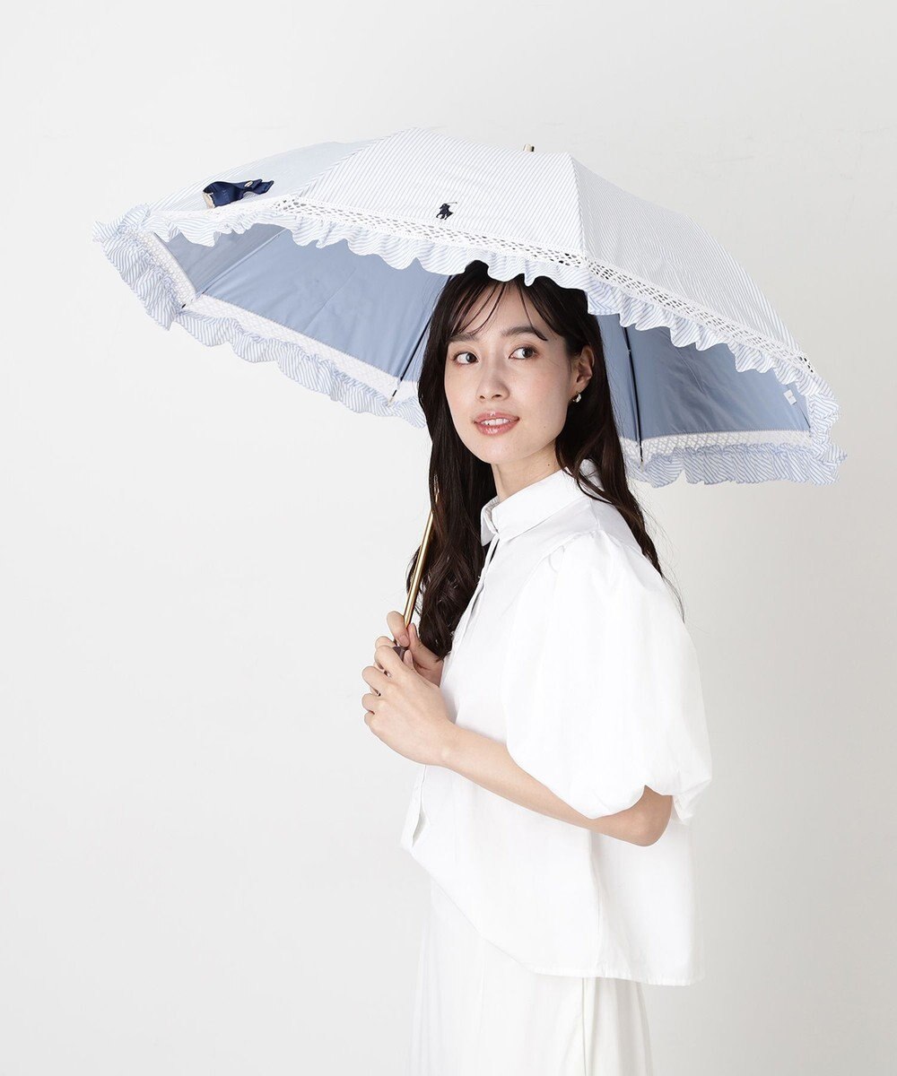 MOONBAT 【遮光/晴雨兼用日傘】POLO RALPH LAUREN(ポロ ラルフローレン) ストライプフリル 折りたたみ傘 楽折 遮熱 UV 