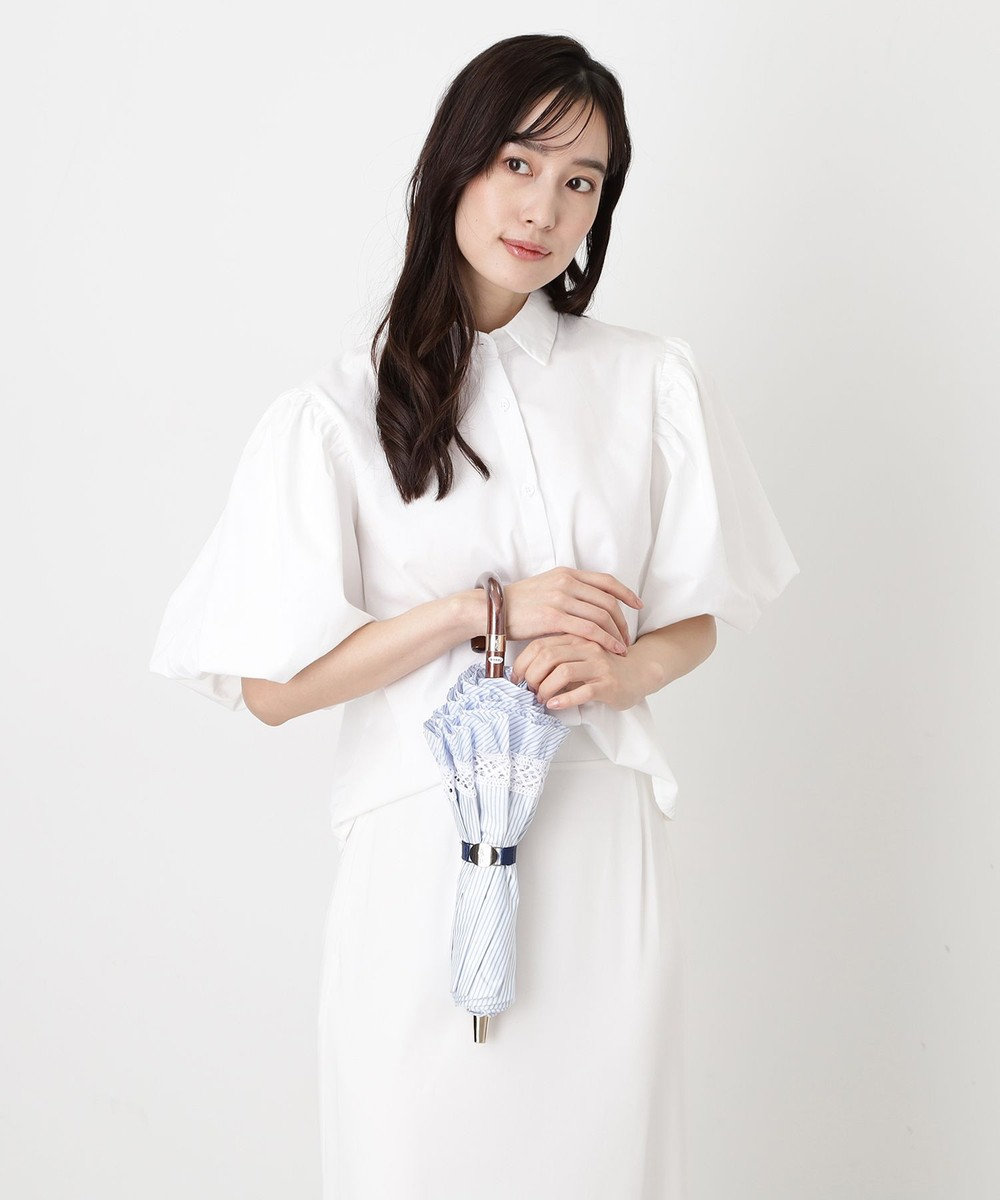 MOONBAT 【遮光/晴雨兼用日傘】POLO RALPH LAUREN(ポロ ラルフローレン) ストライプフリル 折りたたみ傘 楽折 遮熱 UV 