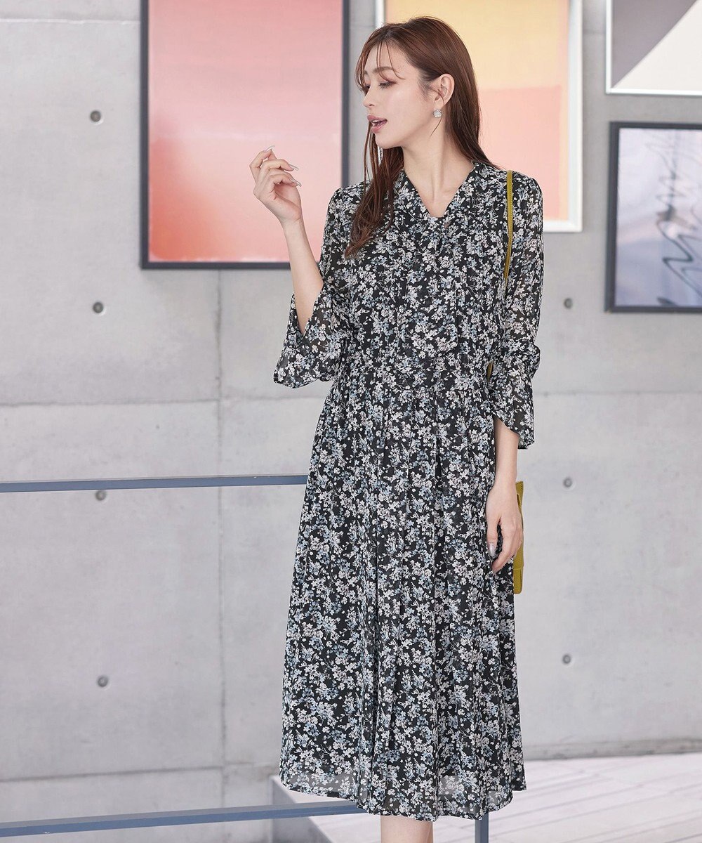 Tiaclasse 【洗える】プリントボウタイ柄ワンピース 