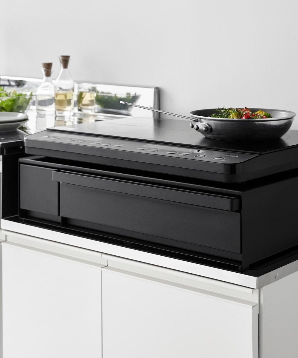 tower IHクッキングヒーターラック タワー 引き出し&スライドテーブル ブラック 