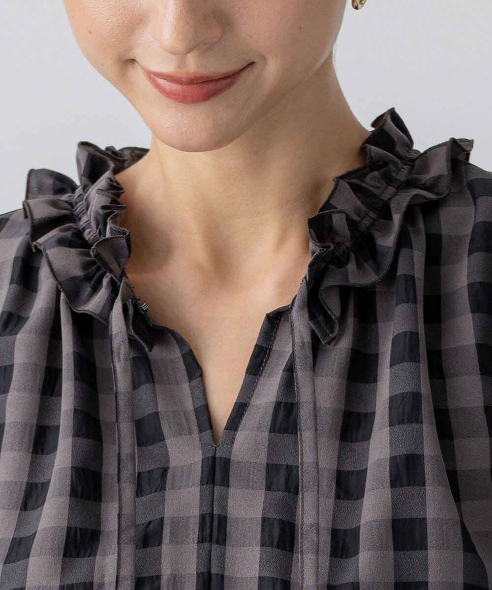 23区 L 【WEB&一部店舗限定】ブロックチェック フリル ブラウス 