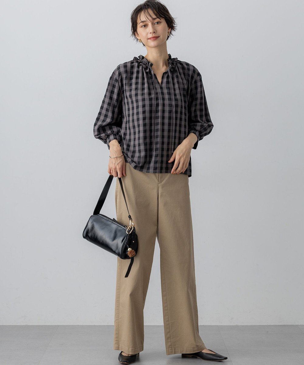 23区 L 【WEB&一部店舗限定】ブロックチェック フリル ブラウス 