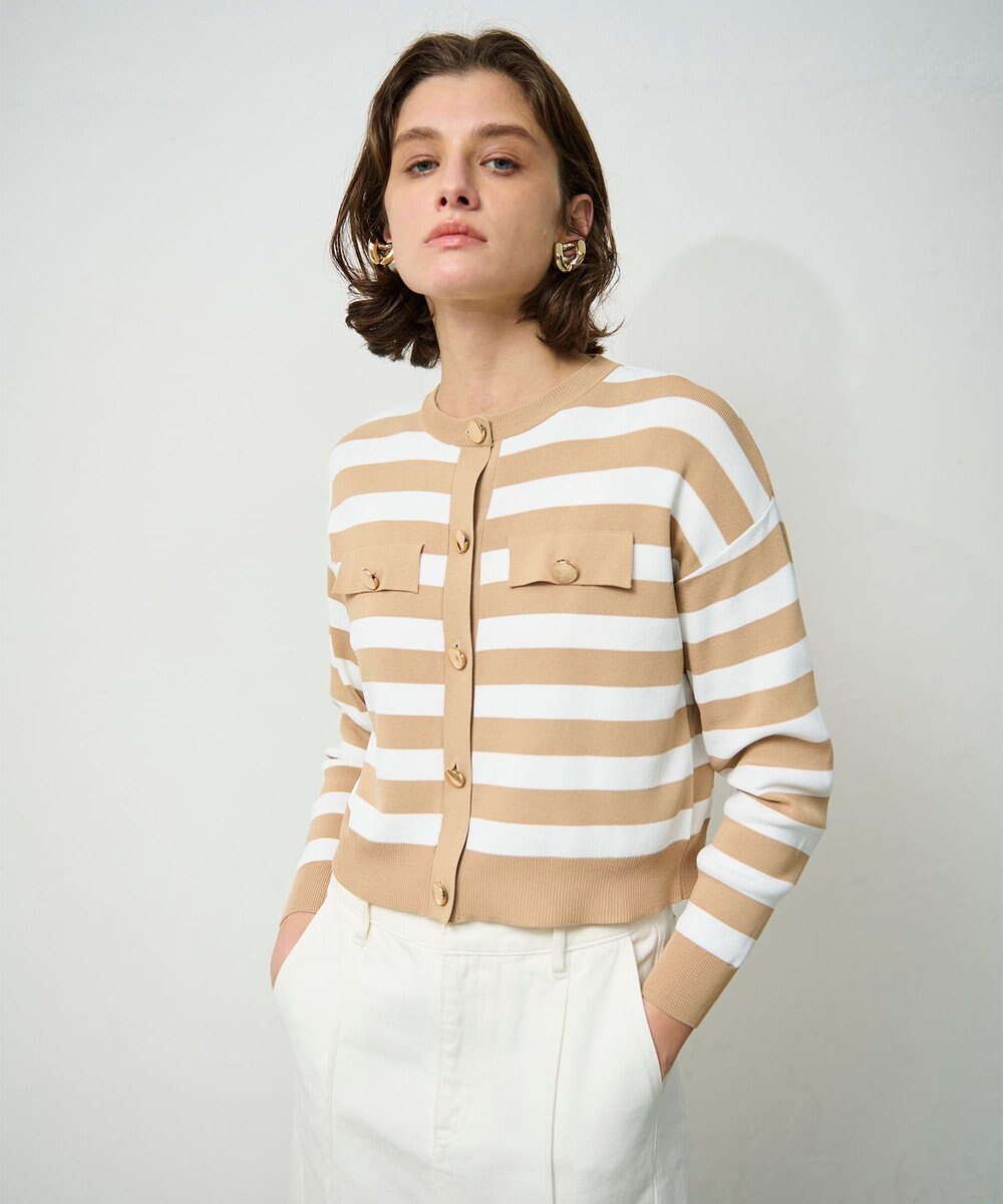 GRACE CONTINENTAL ニットボーダーカーディガン 