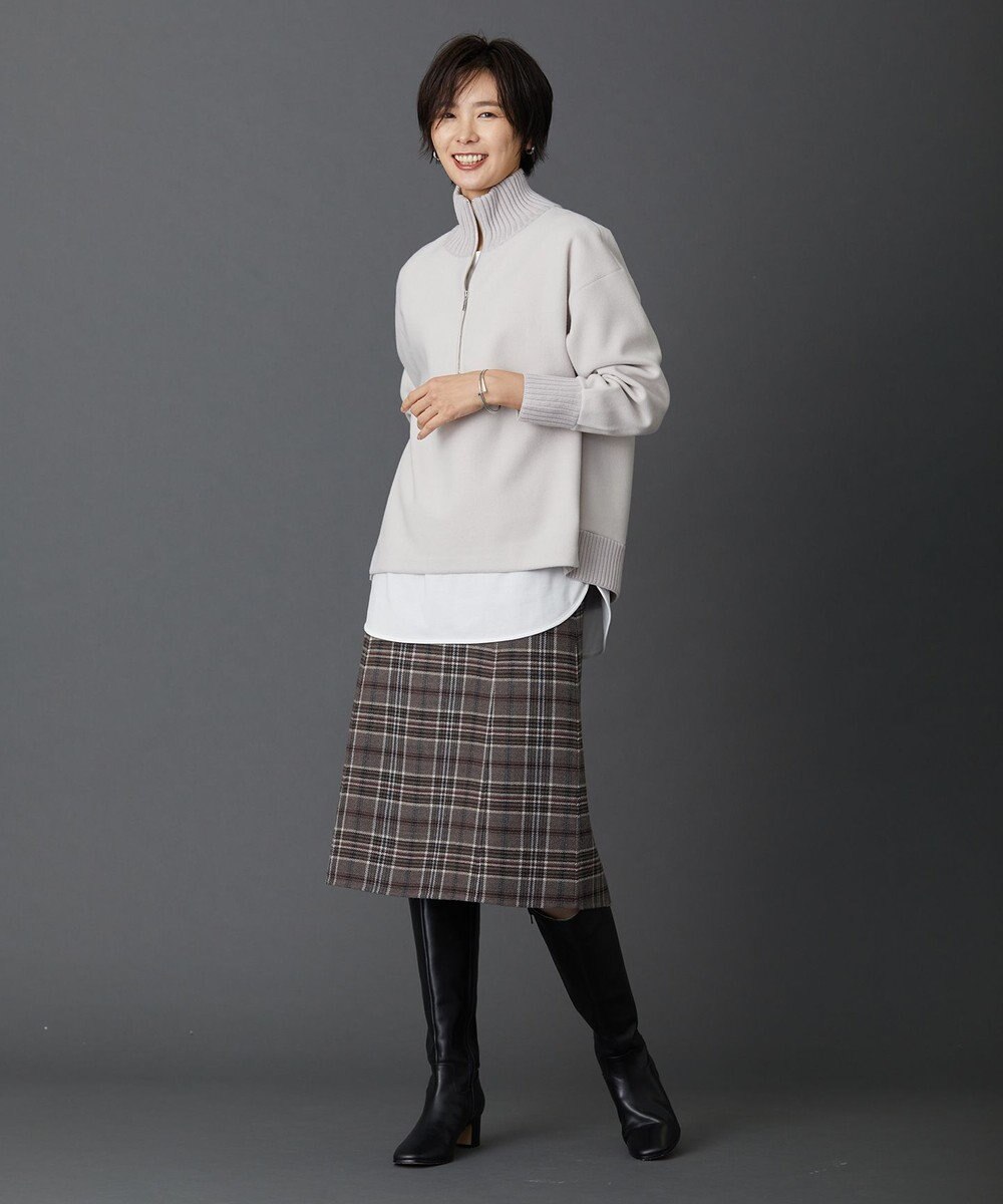 J.PRESS LADIES L ニードルパンチ ハーフジップ カットソー 