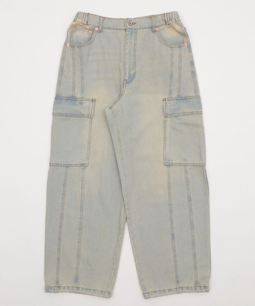 WEGO 【SMLサイズ展開/ウエスト紐】イージー3Dバレルレッグデニムカーゴパンツ 