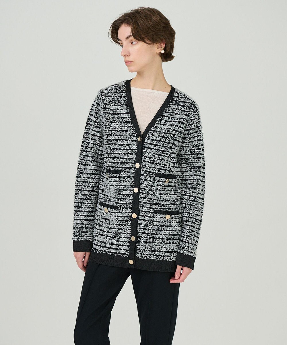 GRACE CONTINENTAL ツイードバイカラーニットカーディガン 