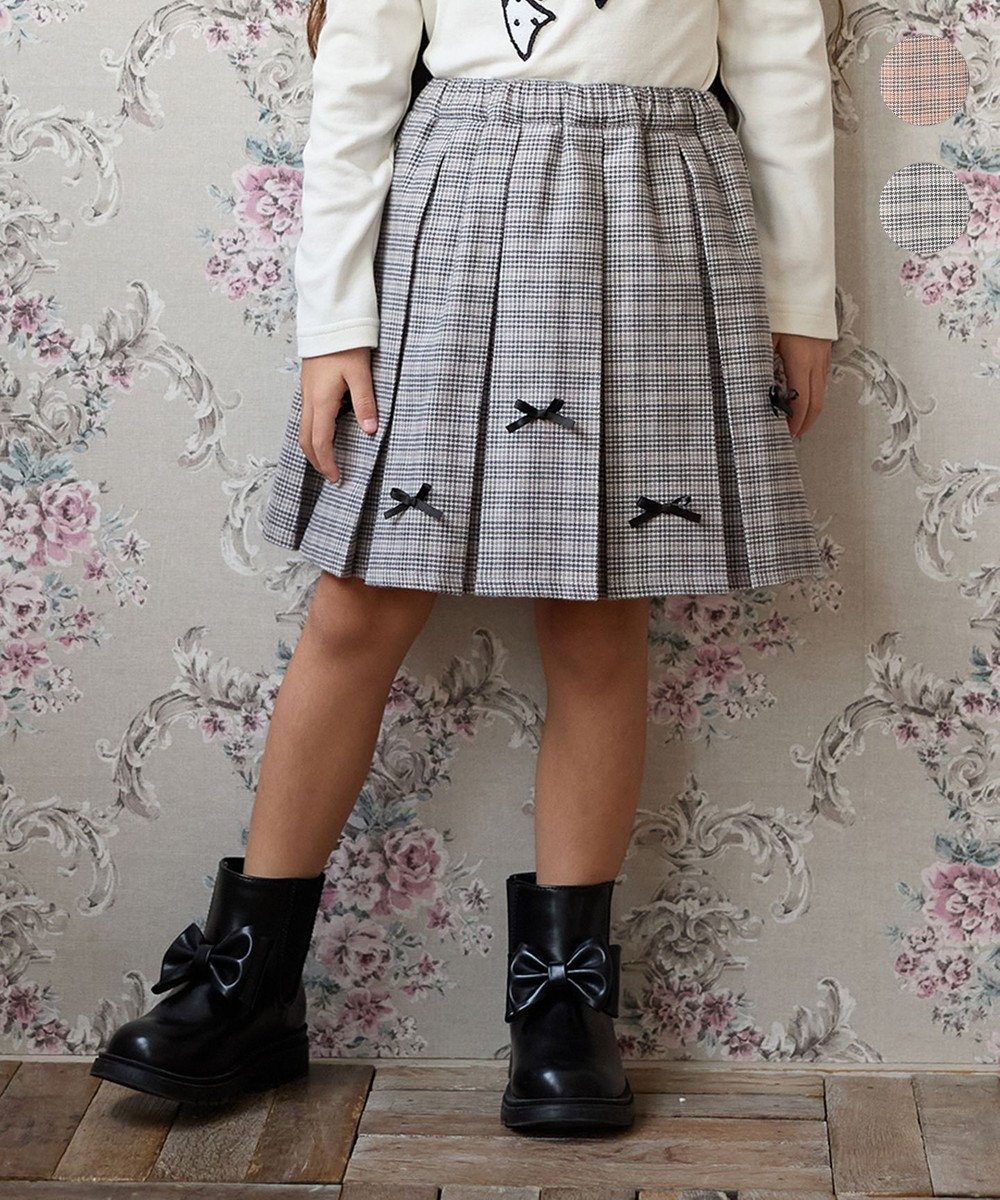 ANY KIDS リボン×チェック プリーツスカパン 