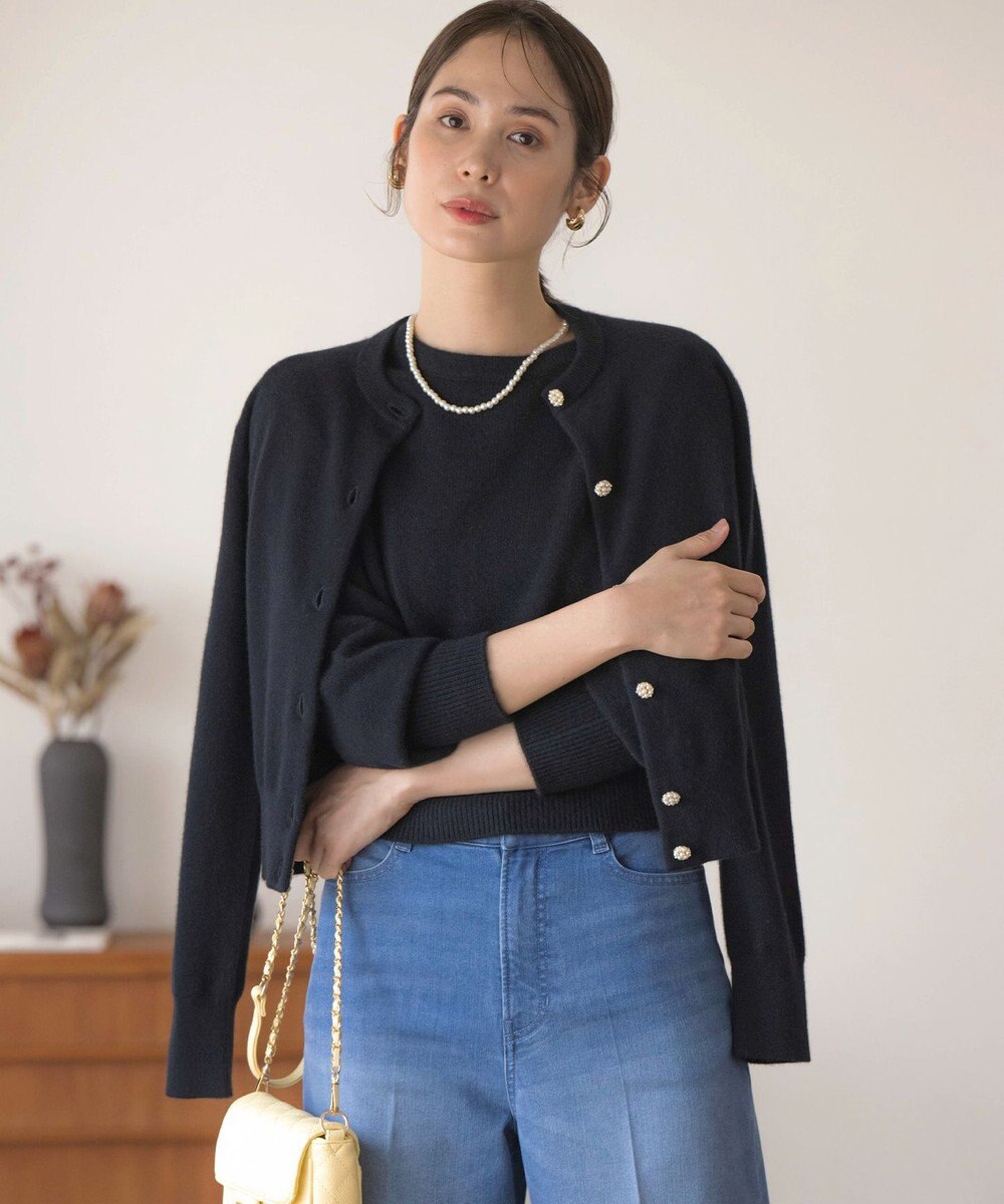 組曲 L 【アンサンブル対応可】ピュアカシミヤ ビジューカーディガン 