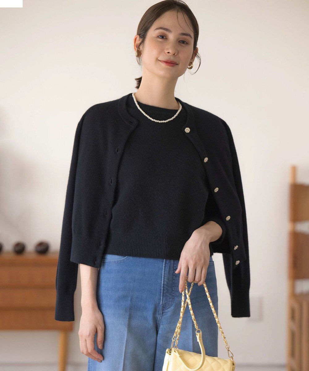 組曲 L 【アンサンブル対応可】ピュアカシミヤ ビジューカーディガン 