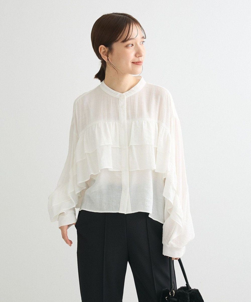 Green Parks シアーフリルショート丈ブラウス Off White