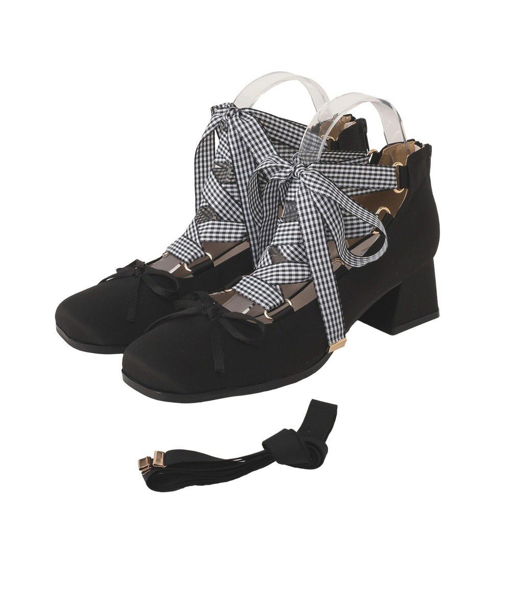 Maison de FLEUR レースアップサテンパンプス 