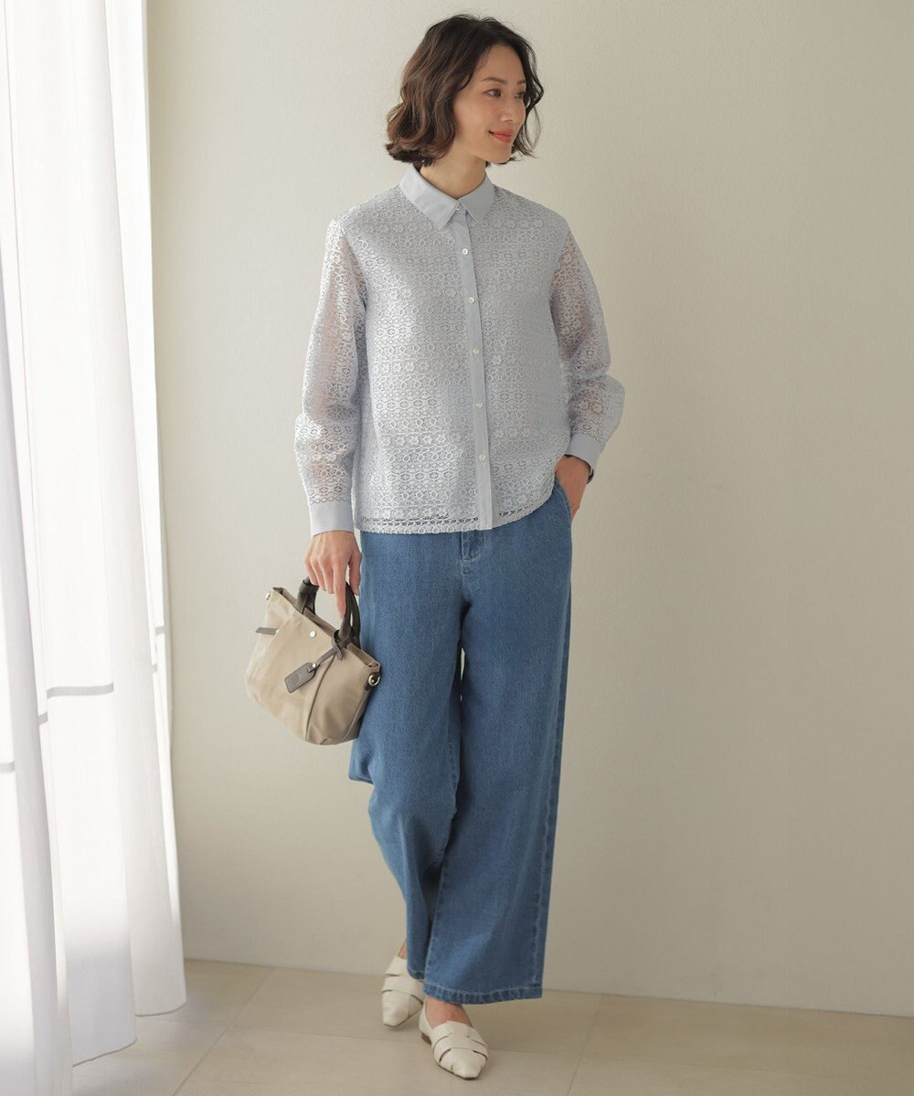 J.PRESS LADIES L コットンリネン 7oz デニム セミワイド パンツ 