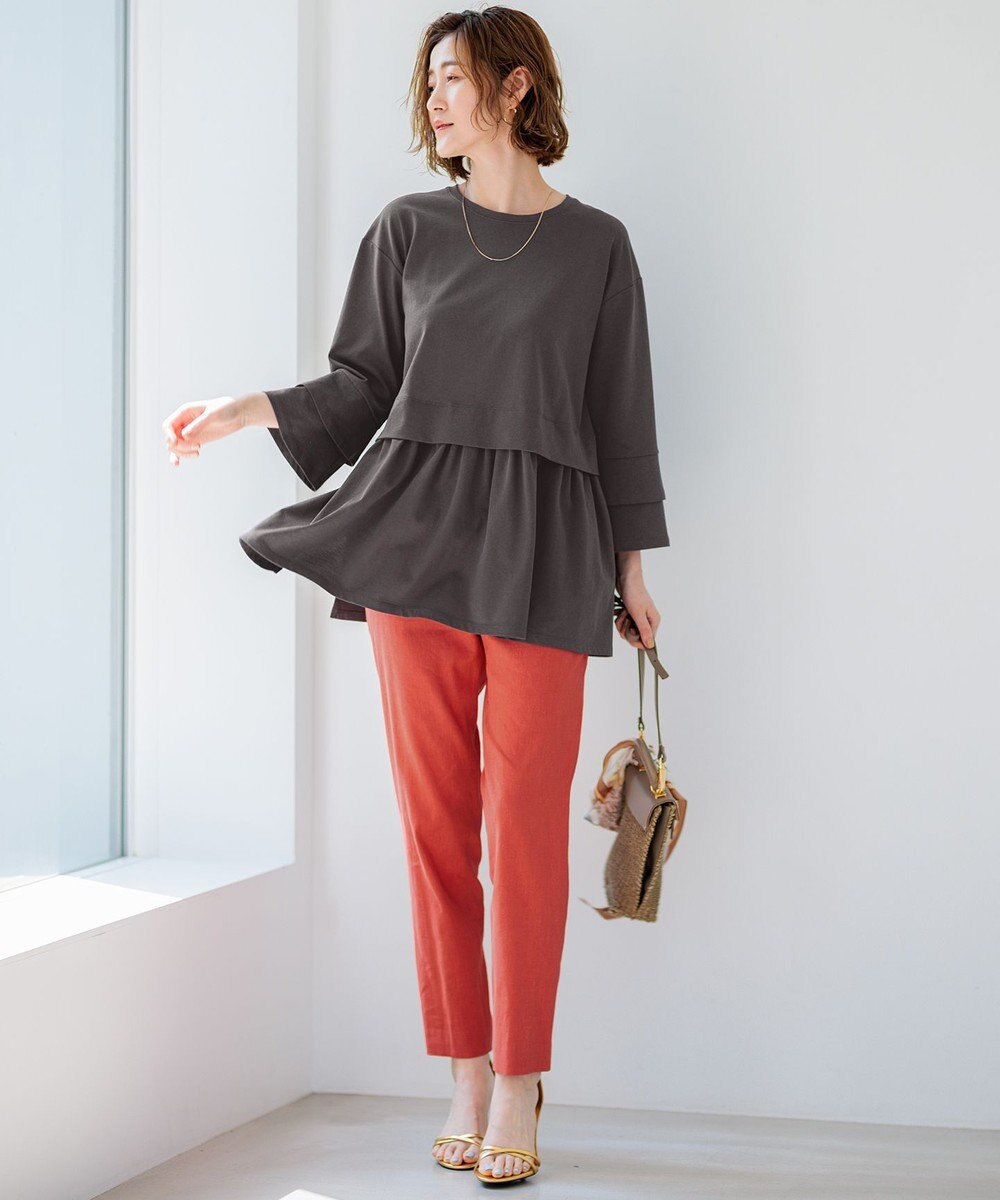23区 【洗える】リネンレーヨンストレッチ テーパードパンツ 