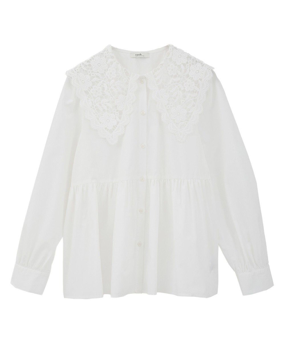 earth music&ecology 【コットン混】レース襟フレアヘムブラウス 