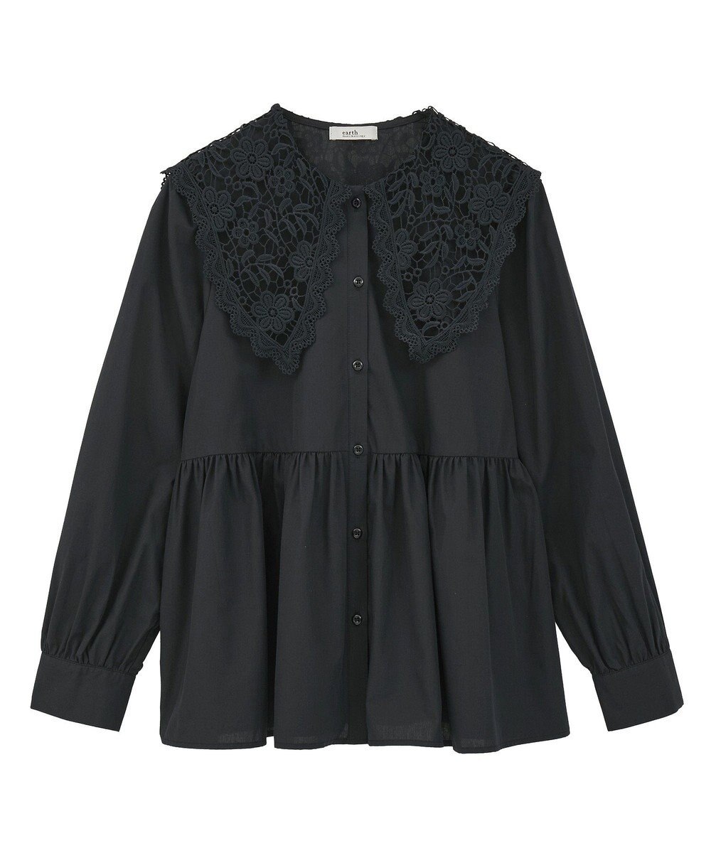 earth music&ecology 【コットン混】レース襟フレアヘムブラウス 