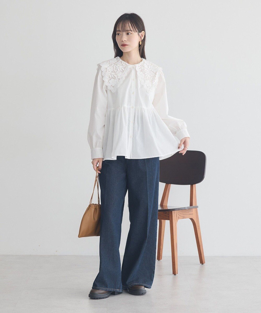 earth music&ecology 【コットン混】レース襟フレアヘムブラウス 