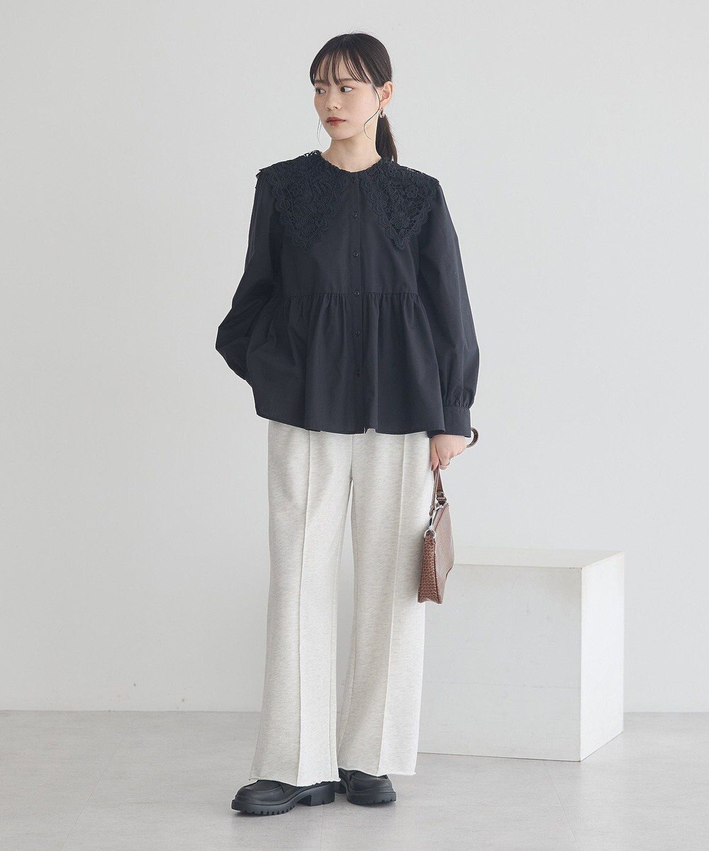 earth music&ecology 【コットン混】レース襟フレアヘムブラウス 