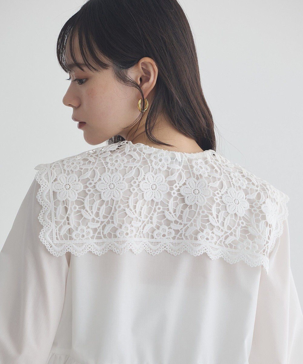 earth music&ecology 【コットン混】レース襟フレアヘムブラウス 
