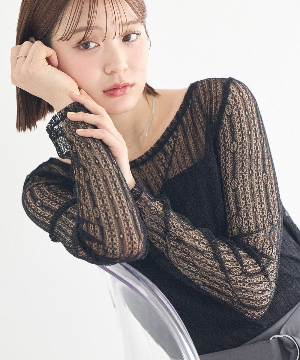 earth music&ecology レースドッキングボートネックプルオーバー 