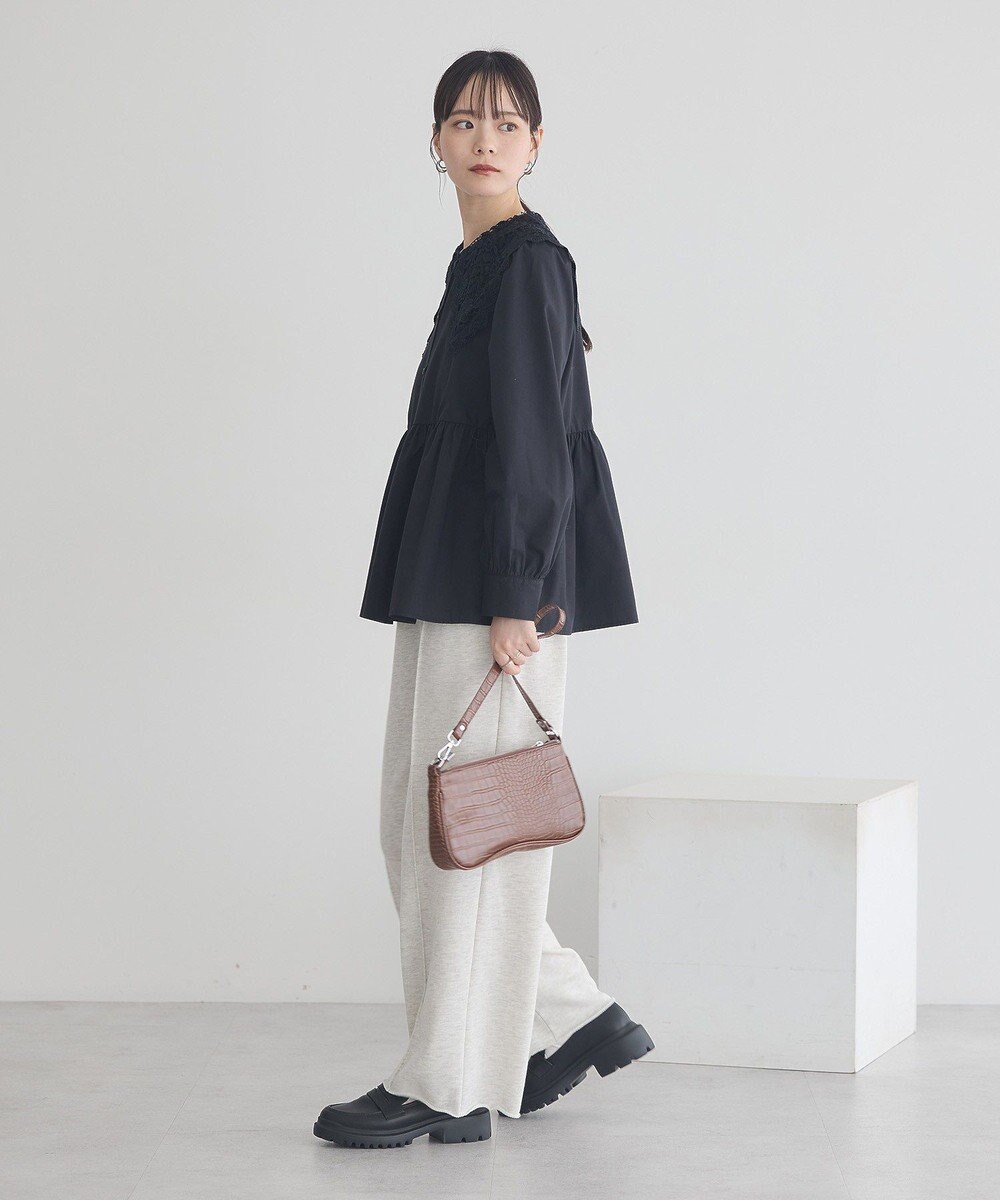 earth music&ecology 【コットン混】レース襟フレアヘムブラウス 