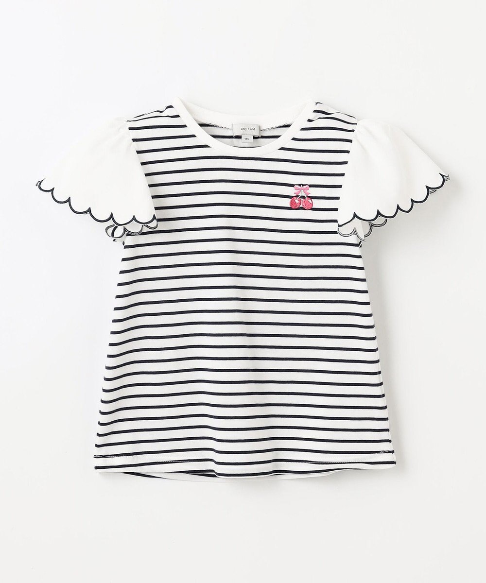 ANY KIDS 袖スカラップ ボーダーTシャツ 