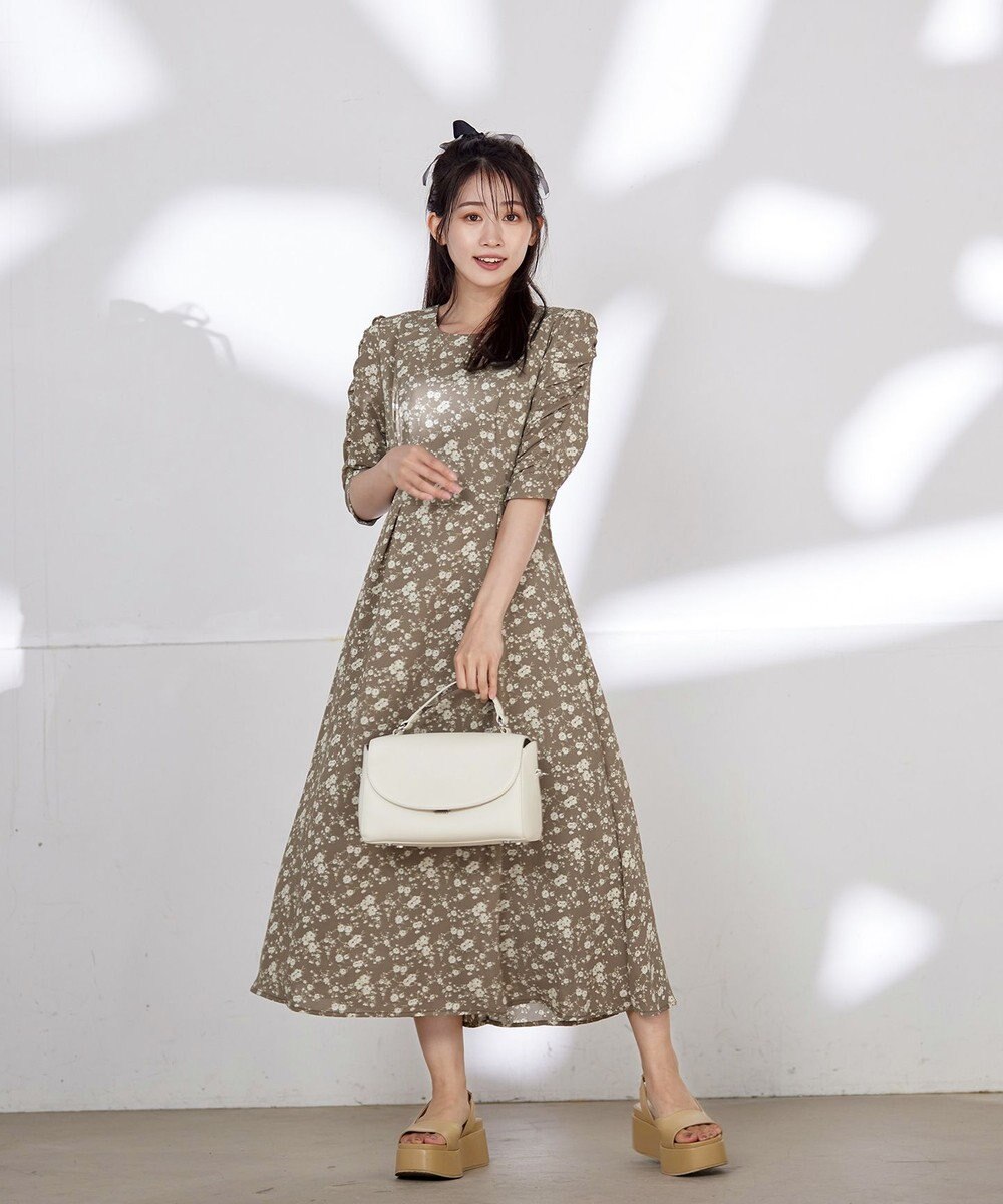 Tiaclasse 【洗える】ギャザースリーブ花柄ワンピース 