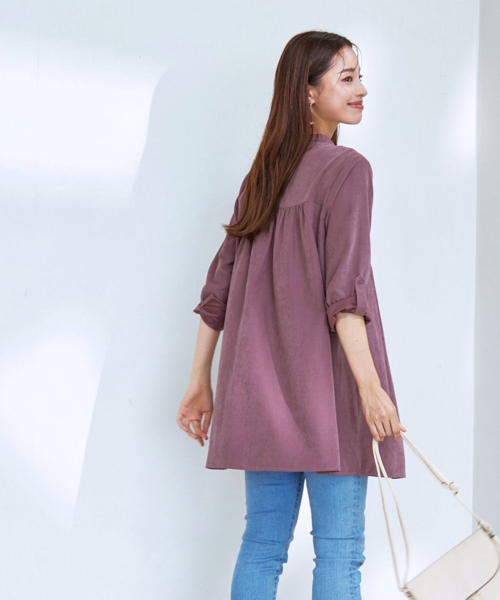 Tiaclasse 【洗える】ピーチスキンシャツチュニックブラウス 