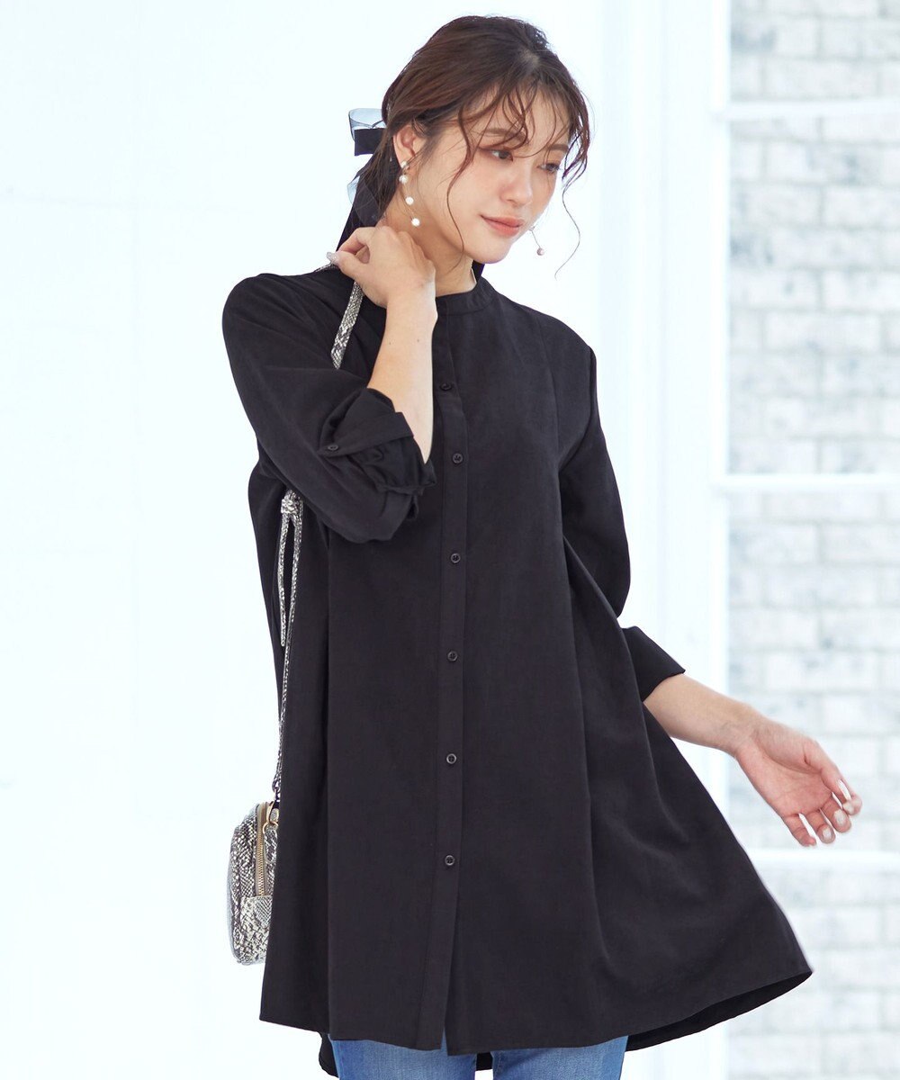 Tiaclasse 【洗える】ピーチスキンシャツチュニックブラウス 