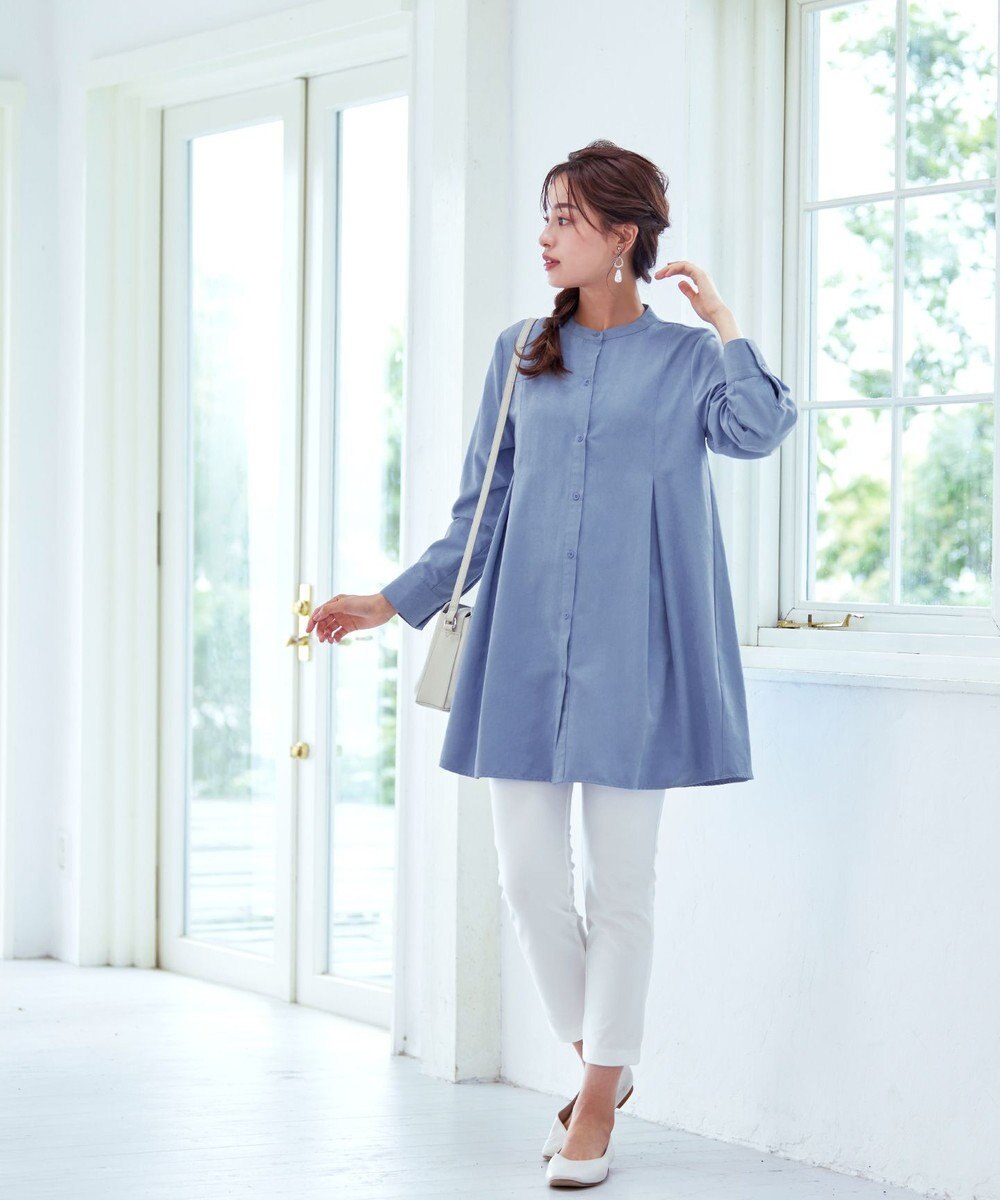 Tiaclasse L 【洗える】ピーチスキンシャツチュニックブラウス 