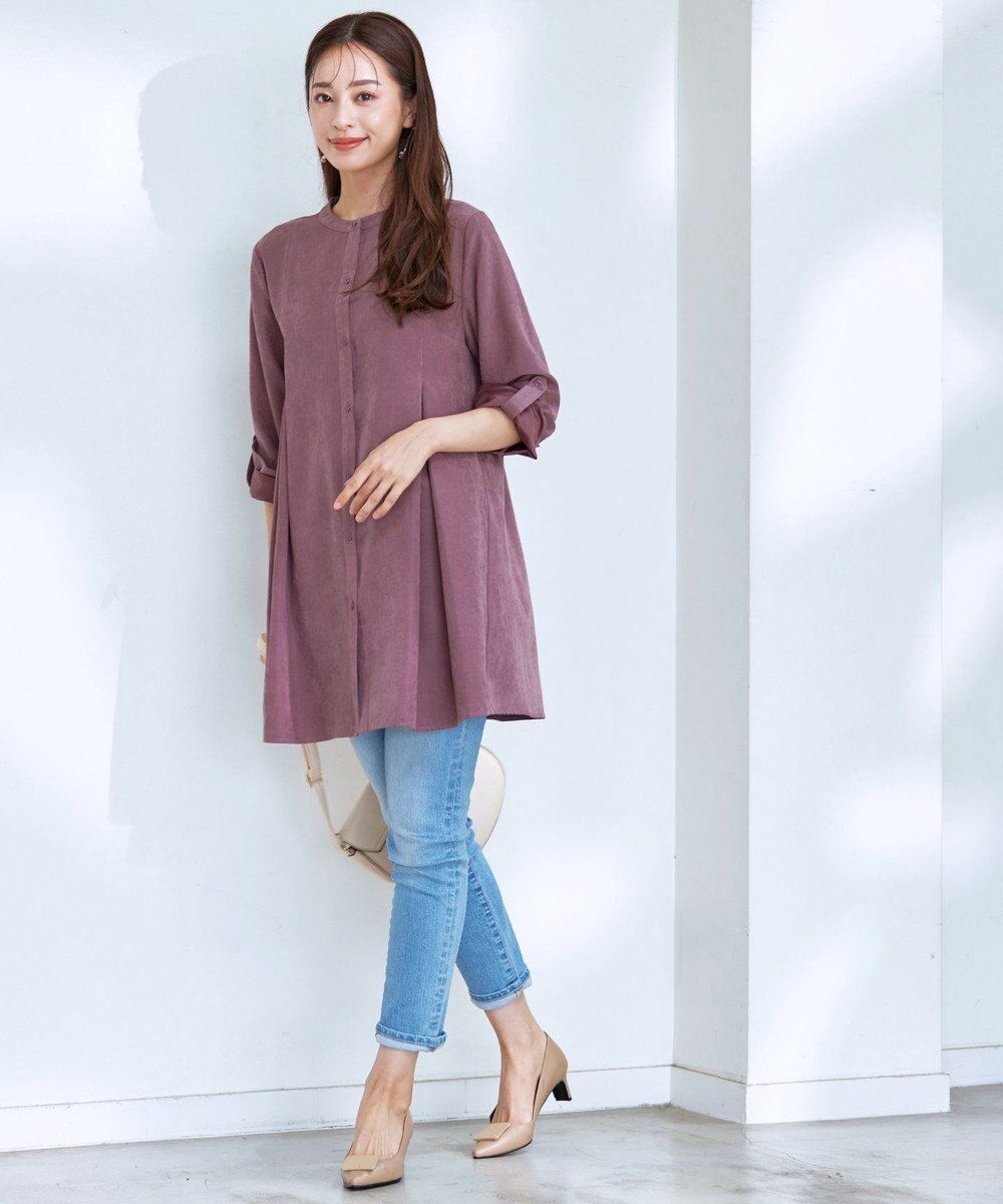 Tiaclasse L 【洗える】ピーチスキンシャツチュニックブラウス 