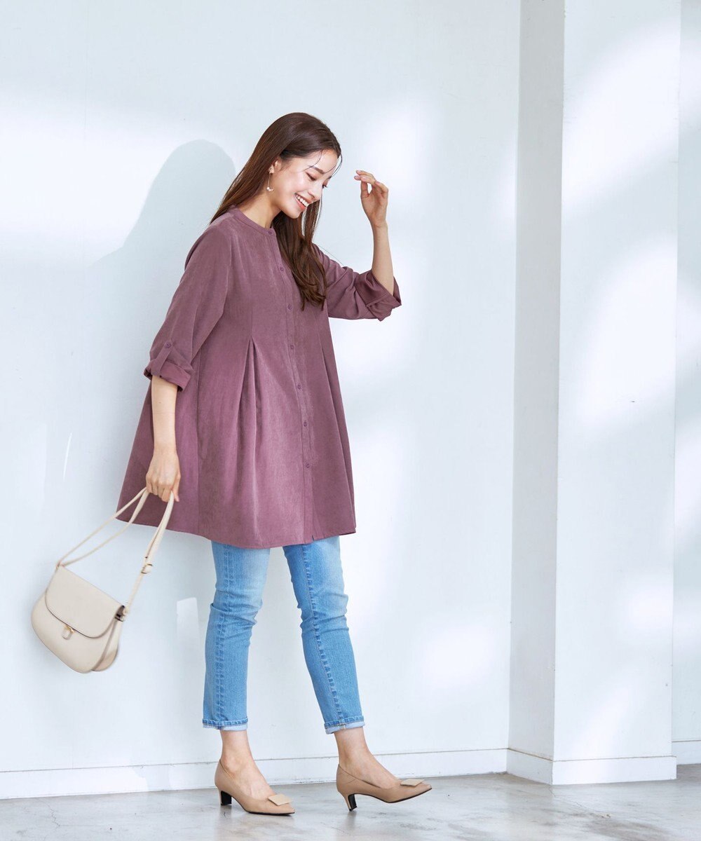 Tiaclasse 【洗える】ピーチスキンシャツチュニックブラウス 