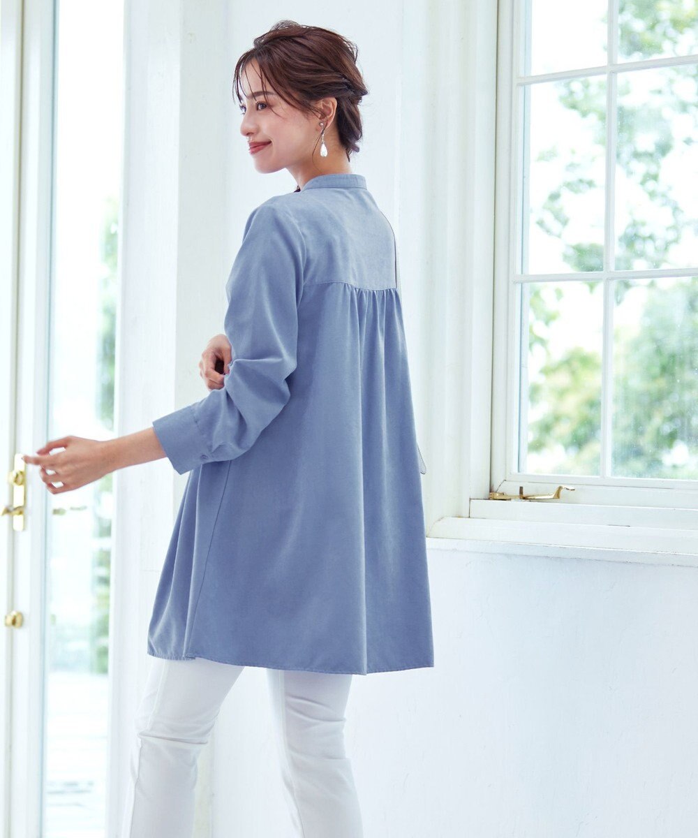 Tiaclasse L 【洗える】ピーチスキンシャツチュニックブラウス 