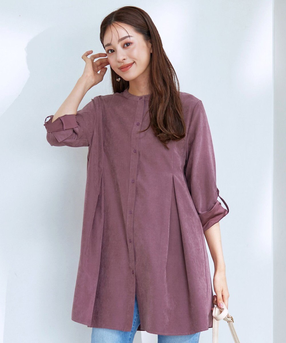 Tiaclasse 【洗える】ピーチスキンシャツチュニックブラウス 